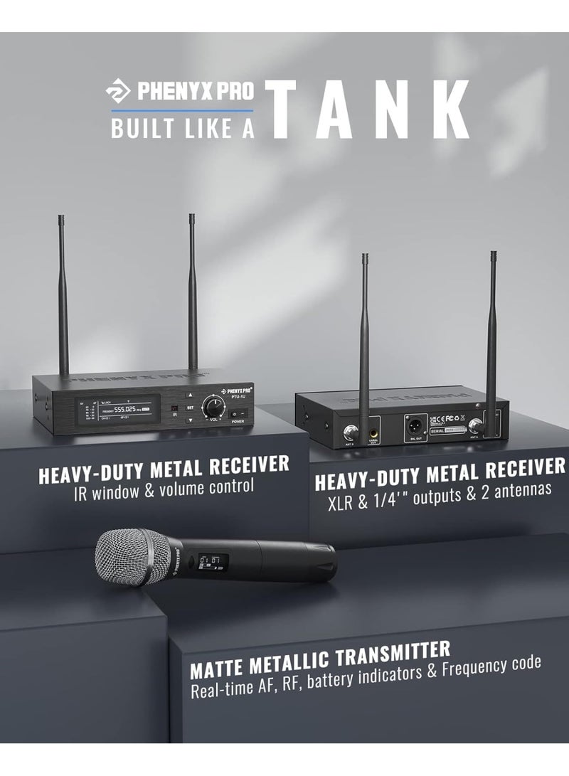 Phenyx Pro True Diversity Wireless Microphone System, Single UHF Cordless Mic, 1000 Tunable Channels, Auto Scan Professional Dynamic Mic for Singing, Stage, Studio, Recording (PTU-1U) - Image 2